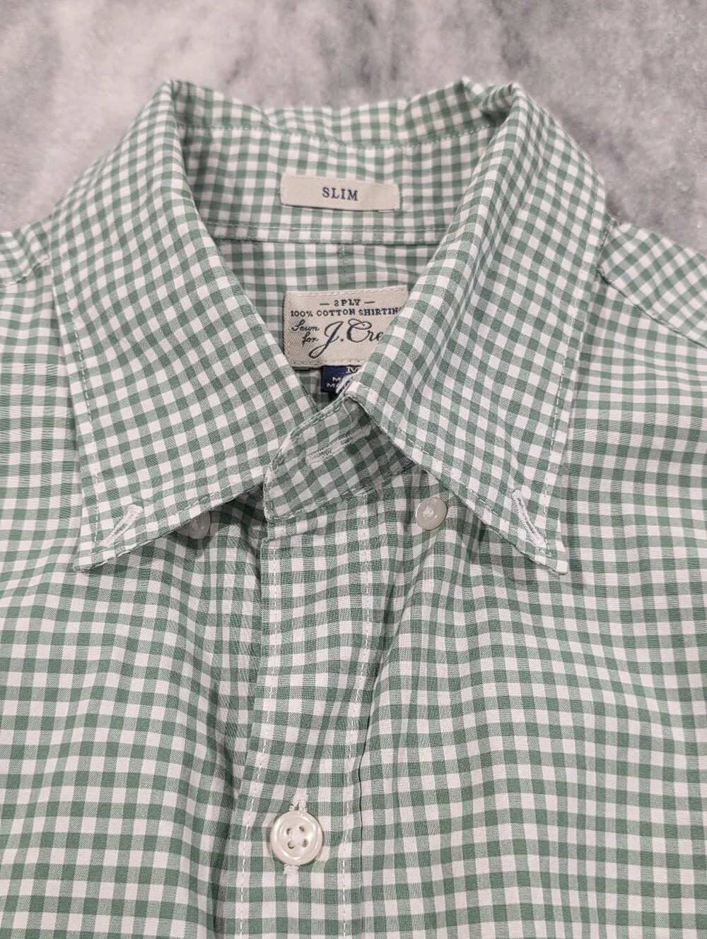 (M) Men's J. Crew Casual Button-Down Shirt Checkered Green Cotton Slim Medium